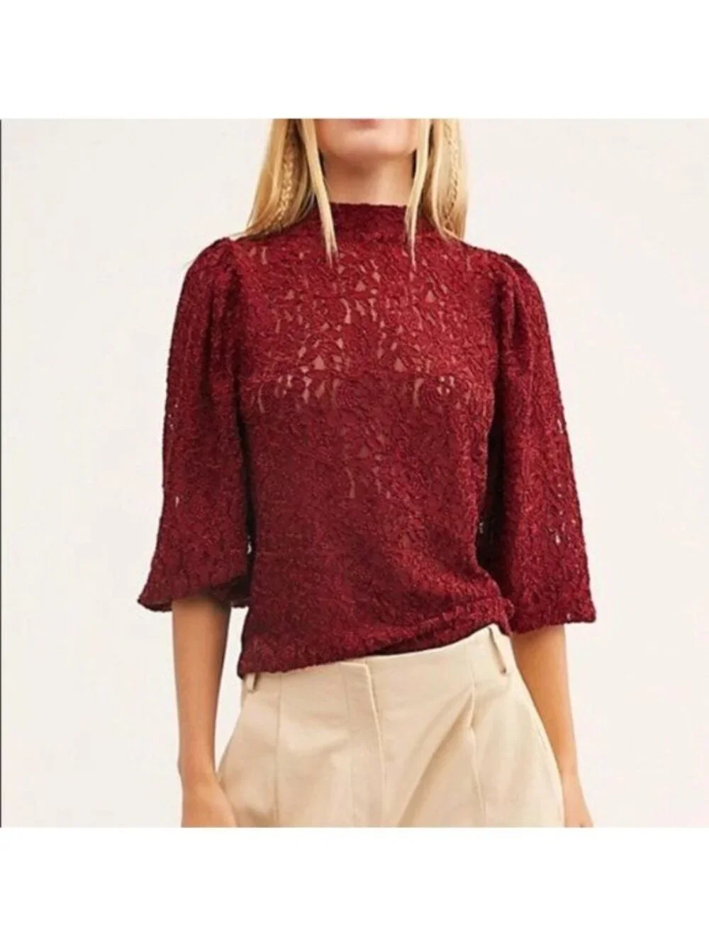 Free People Sweet Talker Maroon Lace Blouse Women's X-Small XS